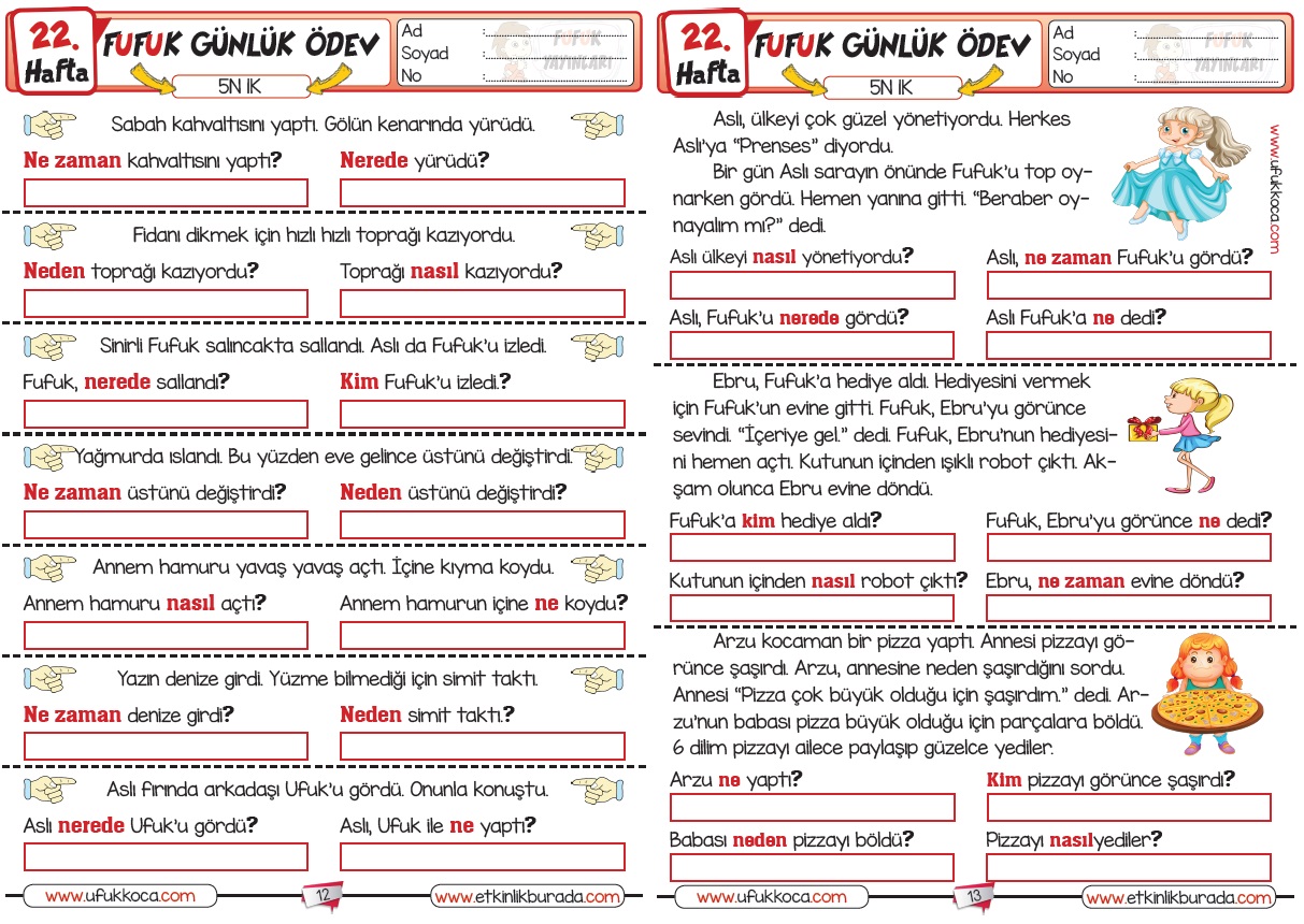 2.Sınıf FUFUK Günlük Ödev Serisi - 22.Hafta [ 2.Dönem 4.Hafta ]